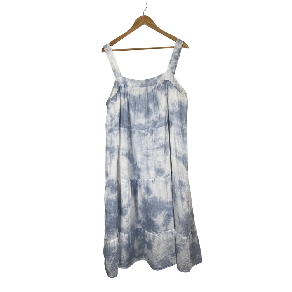 Rails Amaya Cascade Tie Dye Cotton Gauze Tiered Midi Dress Blue White XL